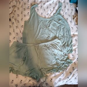 Adore Me Light Sage Green Ruffle Sleep Tank & Shorts Pajama Set